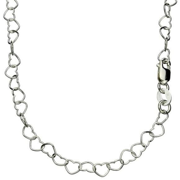 Solid 925âSterlingâSilverâHeartâChainâNecklace - Picture 1 of 8